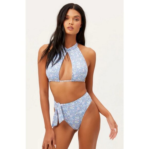 💕FRANKIES BIKINIS💕 Cupid High Neck Bikini Top Springtime Print ~ Large L NWOT - Picture 1 of 7